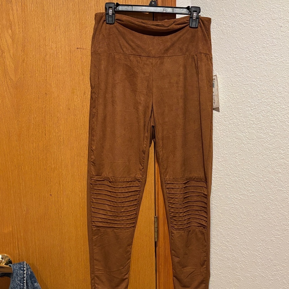Brown Suede-Look Leggings